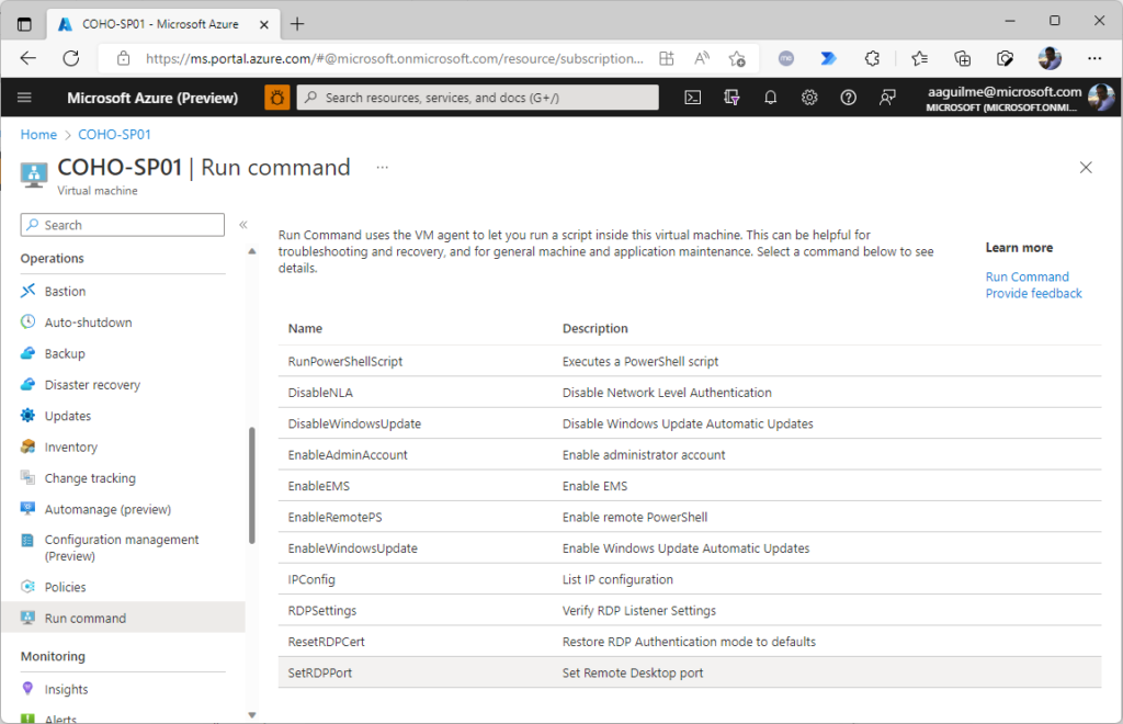 Updating the RDP port for an Azure VM › Undocumented Features