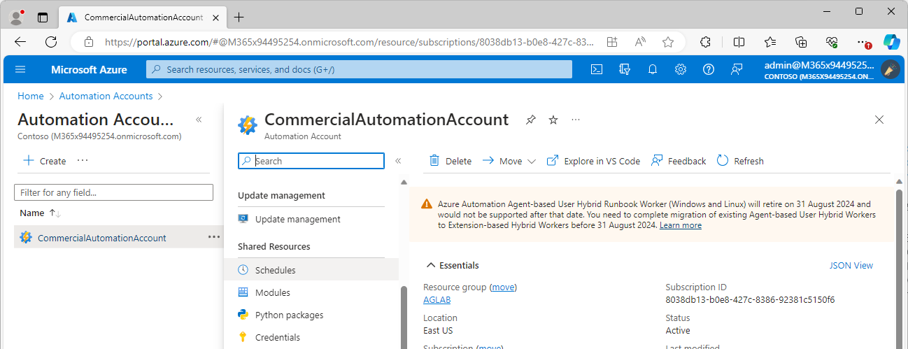Automation Accounts | Shared Resources | Schedules